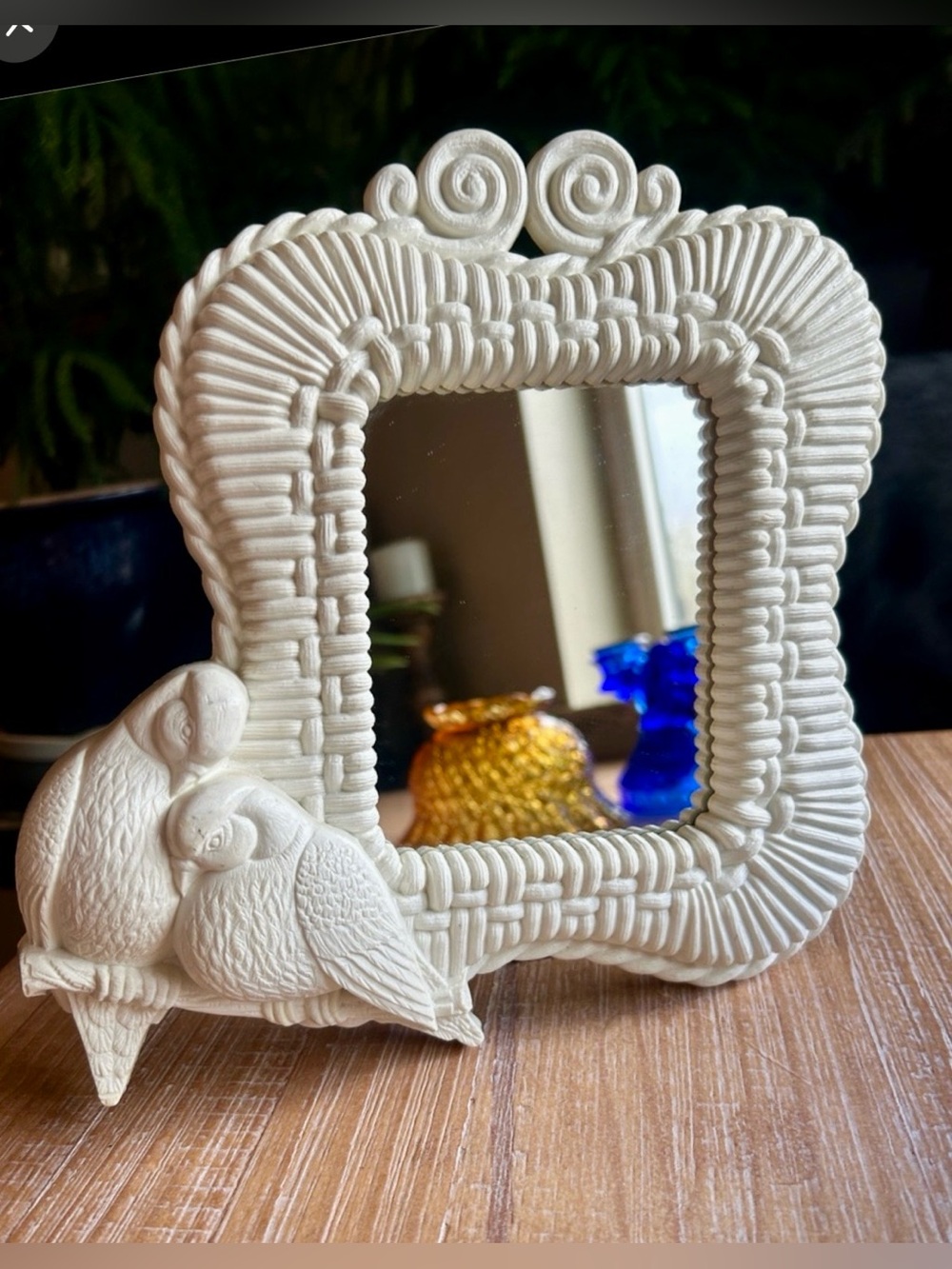 Vintage 1989 Homco Home Interiors Love Birds / Do e Faux Wicker Mirror